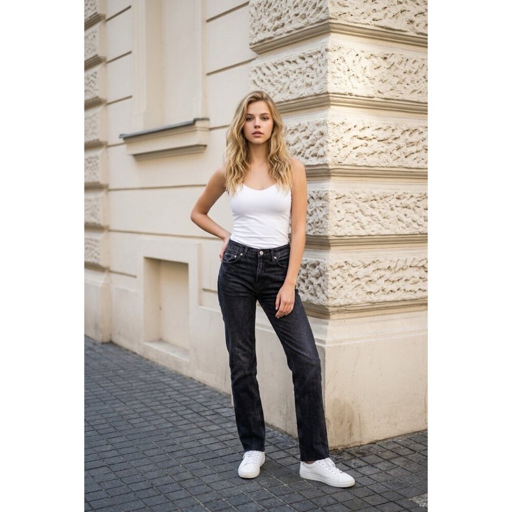 ZARA High Rise Bootcut Long Leg Black Jeans Slim Fit